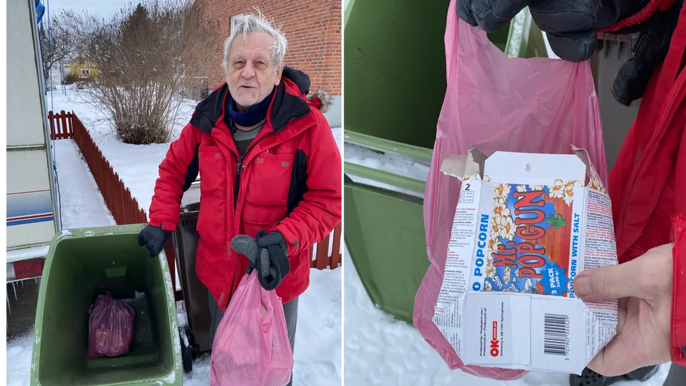 Göran Bergström i Gunsta är så flitig med att sortera ut sina förpackningar att han knappt får något att lägga i tunnan för brännbart. 