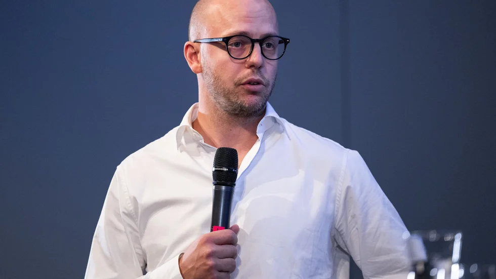 Oscar Alsenfelt under SHL:s och SDHL:s upptaktsträff den 6 september 2023 i Stockholm. 
