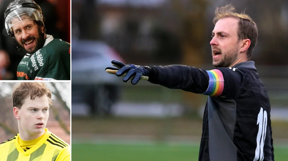 Visby AIK-målvakten Niklas Ericsson satsar på att utveckla målvaktshandskar av hög kvalité men till lägre pris. Uppe till vänster: Andreaz Persson hyllades för sina insatser i Enköping. Nere till vänster: Albin Nordgren väljer att avsluta karriären.