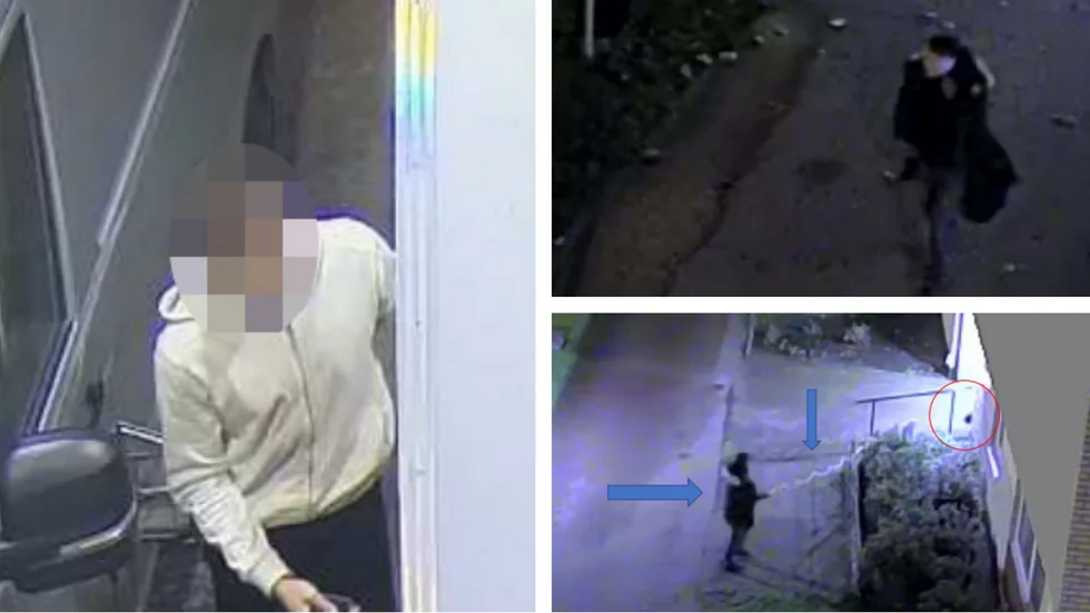 Den 28-årige mannen filmades av en övervakningskamera när han vid 03-tiden den 24 september tankade skåpbilen på en bensinstation i Torvinge. Den 22-årige mannen filmades, enligt åklagaren, när han bar på sprängladdningen och höll på med någon form av kabel eller sladd på Järdalavägen. (Bilderna är hämtade ur förundersökningen.) 