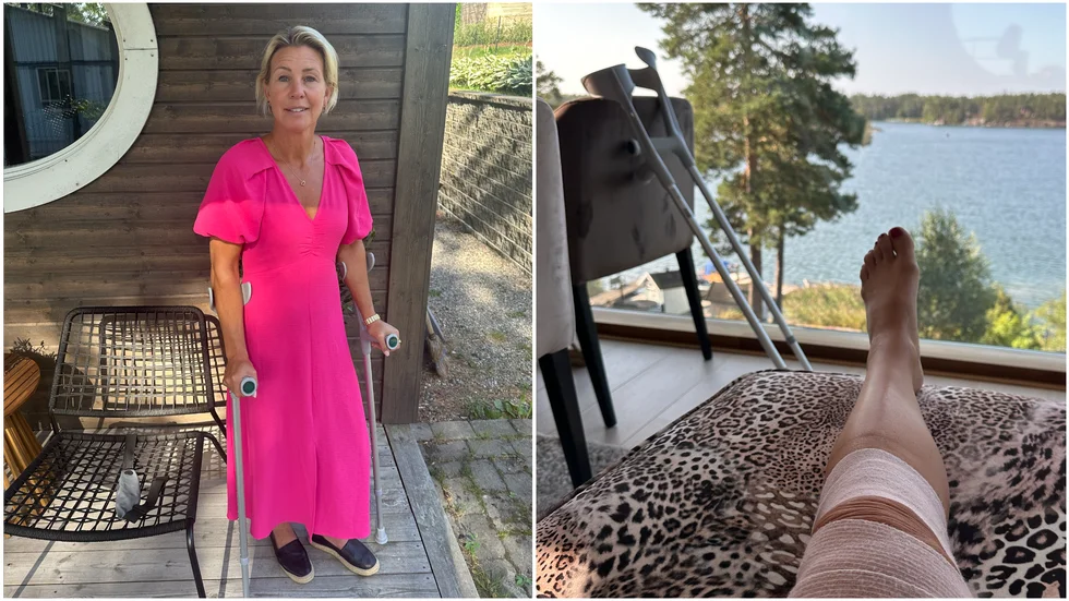 Linda Holmström hade världens otur under veteran-VM i friidrott. I den andra grenen slet hon sönder sitt vänsterknä.