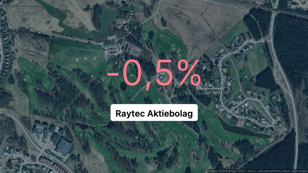 Illustrationen visar rörelsemarginalen för Raytec för det senaste året. Bakgrunden är en satellitbild över företagets adress.