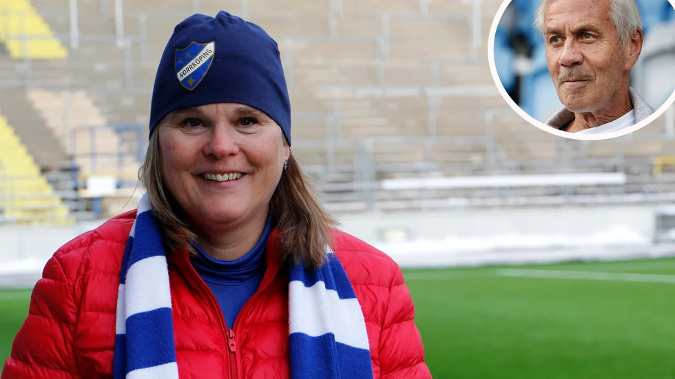 Pia Berglund från IFK:s styrelse planerar för Ove Kindvall-statyn.