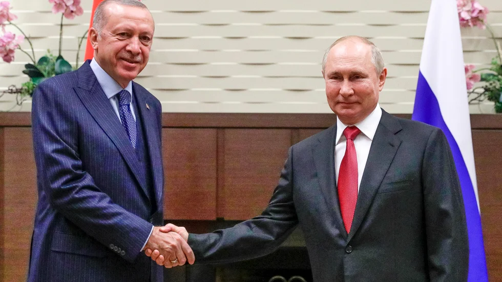 Turkiets president Recep Tayyip Erdogan och Rysslands president Vladimir Putin i ryska Sotji.