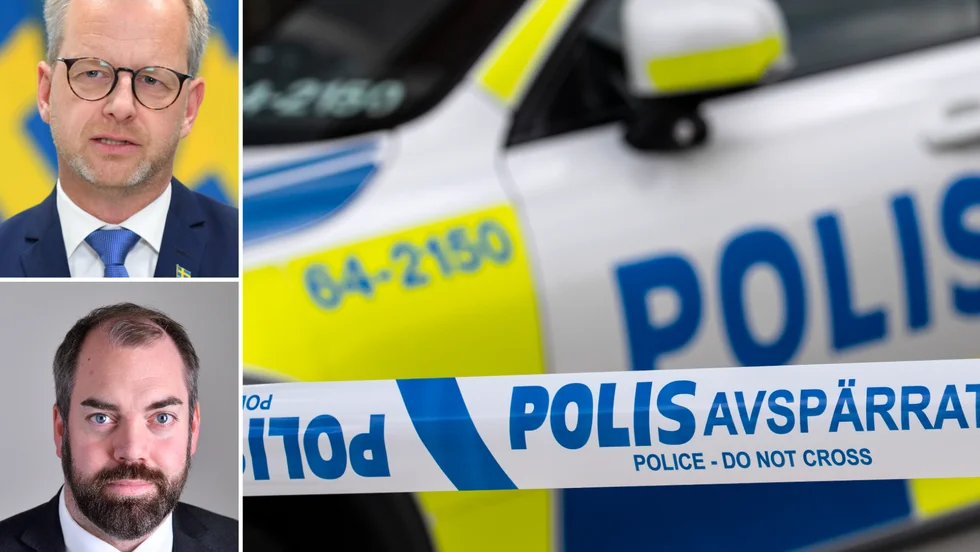 Inrikesminister Mikael Damberg och Fredrik Lundh Sammeli, ordförande i riksdagens justititeutskott, välkomnar ytterligare 401 polisaspiranter.