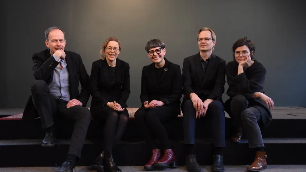 Gänget bakom föreläsningsserien och podden "På spaning efter själen". Från vänster: Mikael Kurkiala, Camilla von Below, Kerstin Dillmar, Harry Moilanen och Karin Hedvall.