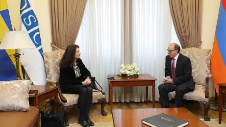 Utrikesminister Ann Linde (S) i möte med Armeniens utrikesminister Ara Aivazian i huvudstaden Jerevan.