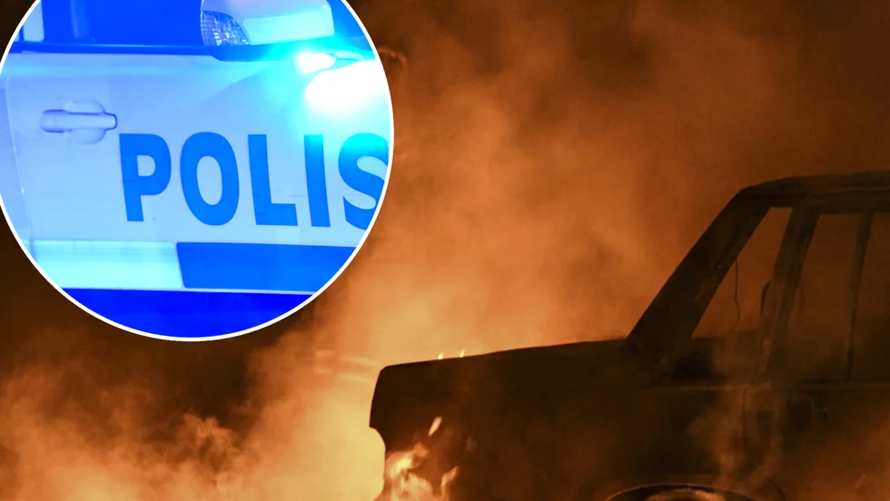 Den stulna bilen blev totalt utbränd. Bilden är taget i ett annat sammanhang och föreställer inte bilen vid Malmby.