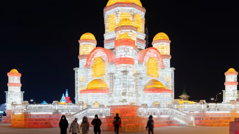 Harbin i nordöstra Kina är känd för sin isfestival. Arkivbild.