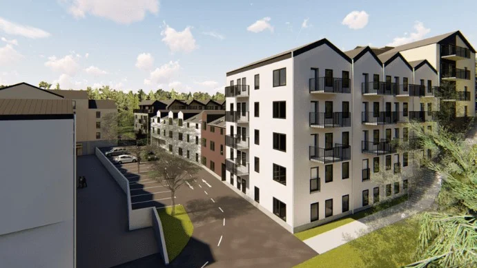 Totalt planerar Qressida 188 hyreslägenheter i fem huskroppar vid Kapellgatan. Men detta kontrakt omfattar bara 73 lägenheter.