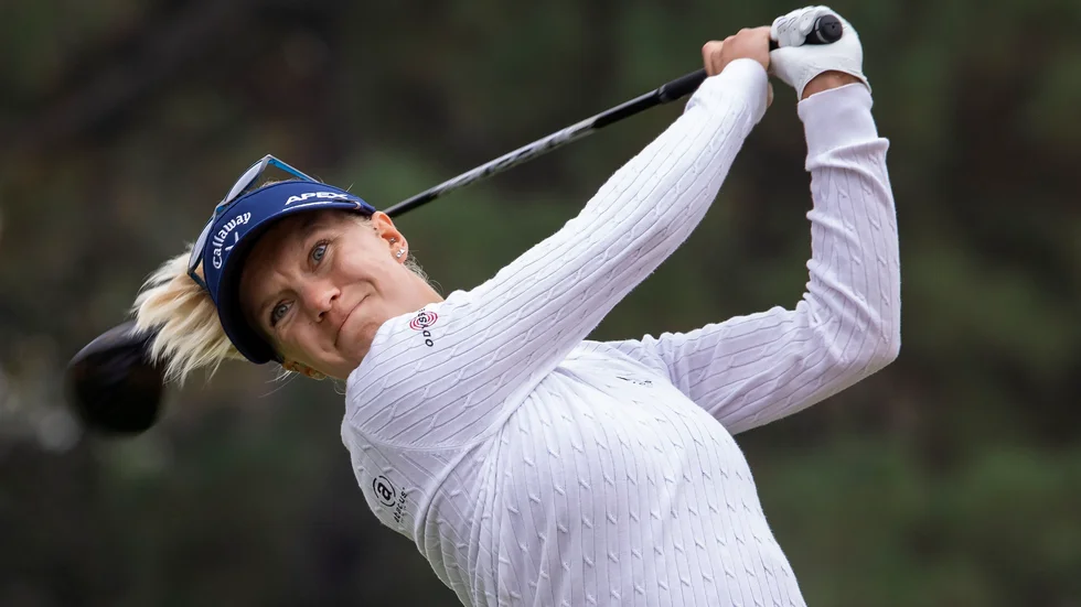 Madelene Sagström blandade och gav under den tredje rundan i PGA-mästerskapen. Arkivbild.