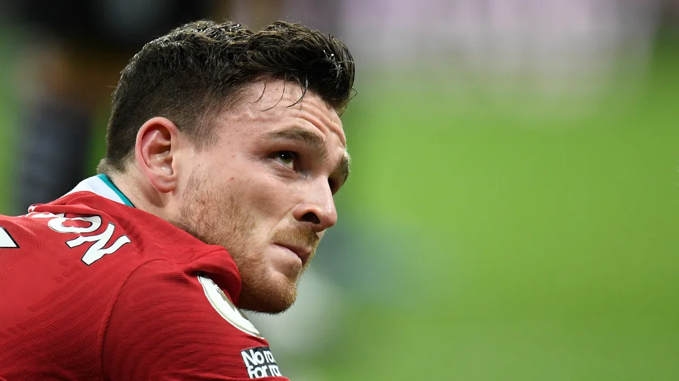 Andrew Robertson är skadad och blir borta ett tag. Arkivbild.
