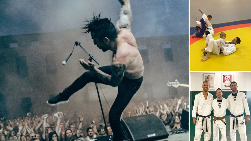 Stor bild vänster: Alexander Hagman uppträder i Borgholm. Han har turnerat världen över med sitt band Raised Fist.
Högst upp höger: Alexander Hagman tränar Jiu Jitsu med sin dotter.
Längst ner höger: Alexander Hagman (mitten) i Los Angeles med kampsportsprofilerna Ryron Gracie (vänster) och Rener Gracie (höger).
