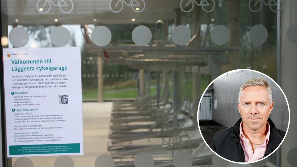 Anders Ekman tror att det för tillfället tomma cykelgaraget vid Läggesta station kommer att bli välanvänt i framtiden.