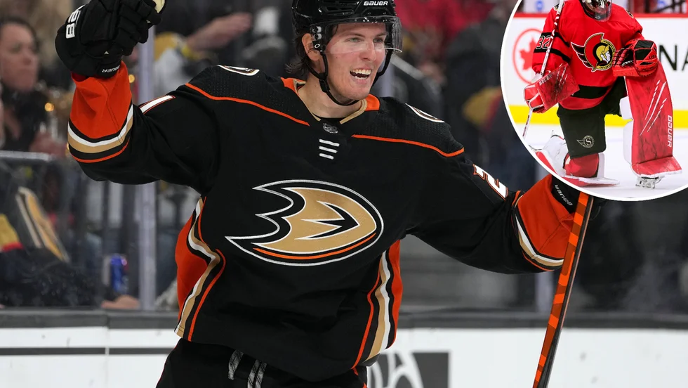 Isac Lundeström fortsätter producera poäng i Anaheim Ducks. På infällda bilden syns Filip Gustavsson.