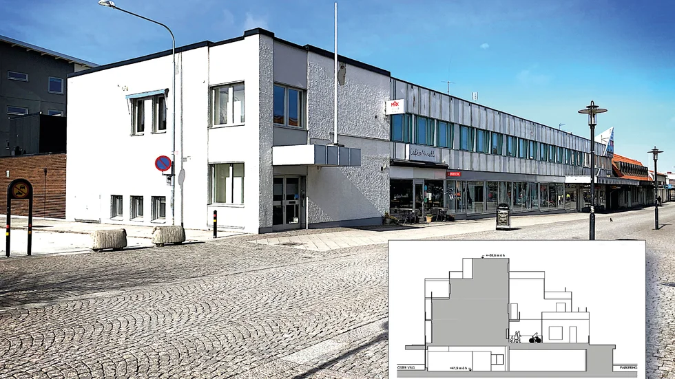 Skissen visar den tänkta påbyggnaden av huset på Dovhjorten 9. Huset kan komma att få nio bostadsrätter, med balkonger i söderläge.