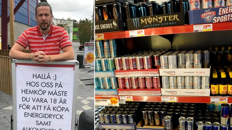 Roberth Hamberg, butikschef på Hemköp i Vagnhärad: "Vi kommer säkert tappa försäljning på detta, men då får vi styra över mot köp av nyttigare saker i stället. Det här är ett gemensamt beslut med skola och även Ica butiken här. Barn ska inte dricka energidrycker."