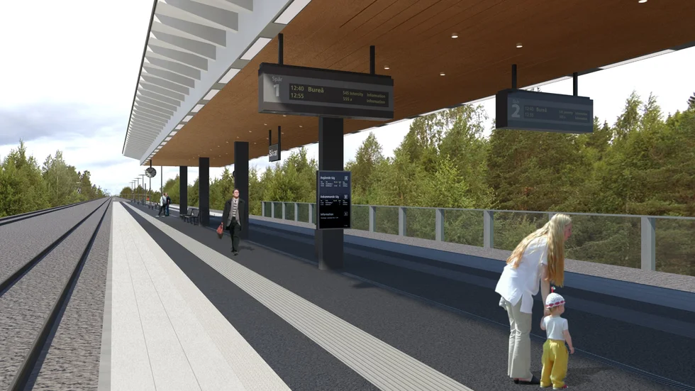 Så här kan tåg stationen i Bureå se ut. Ett förslag har tagit fram på uppdrag av Trafikverket.