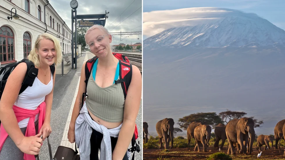 Till vänster: Alice Zetterstrand och till höger Clara Söderstierna. På väg mot sitt livs äventyr: att bestiga Kilimanjaro. 