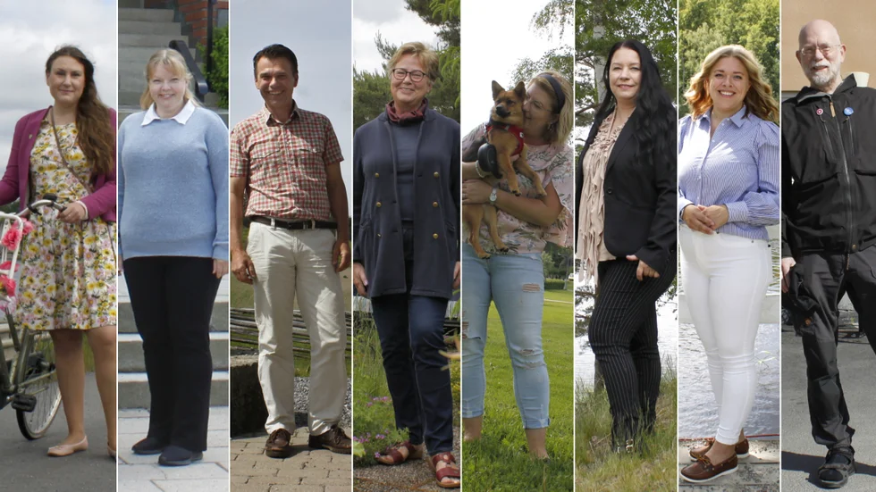 Gruppledarna för partierna i fullmäktige i Flen, fotograferade inför valet 2022.