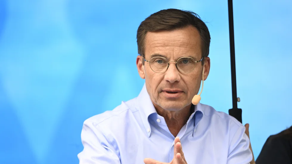 Moderaternas partiledare Ulf Kristersson (M) håller sitt tal i Almedalen.