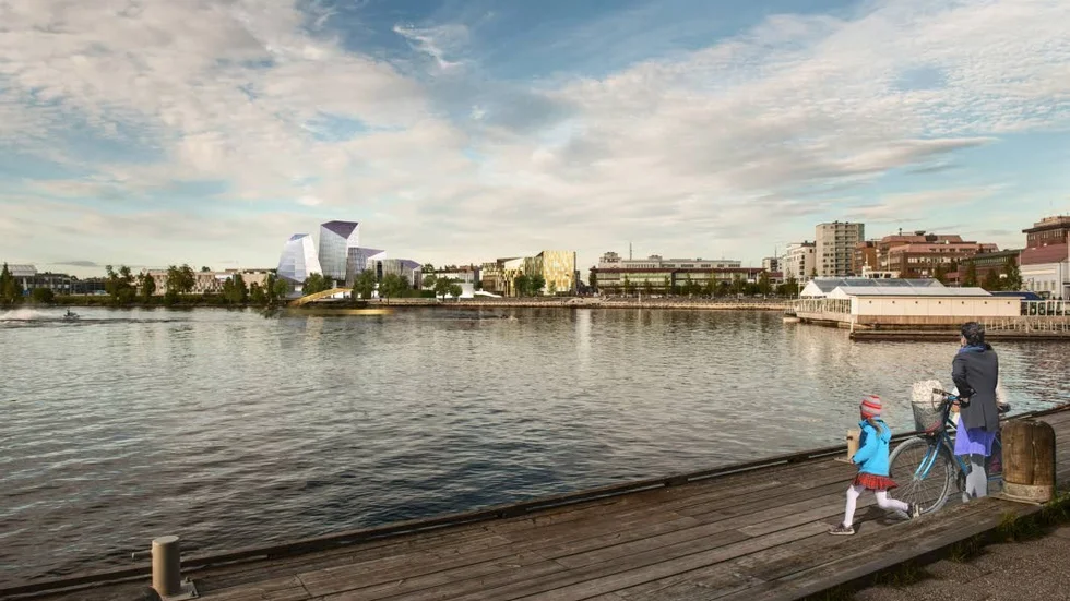 Ny skyline. Från andra sidan Norra hamn syns de nya byggnaderna.