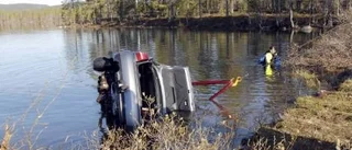 Hamnade på botten av tjärn efter avåkning