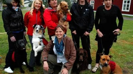 FÖRSTA GRUPPEN. Kalix första assistanshundar, Emelie Norén och Hero, AnnLoice Jarderot med Sparven,Birgitta Fransson med Tyra, Anette Alamaa med Elvis, Helena Isaksson med Maya. Projektledare Gunilla Lindbäck. Saknas på bilden gör Mirja Andelin och Simba samt Carina Karlsson med Vera.