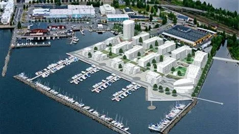 KONTAKT. Förslaget från a & o starsar på lägre bebyggselse med nära kontakt med hamnen.