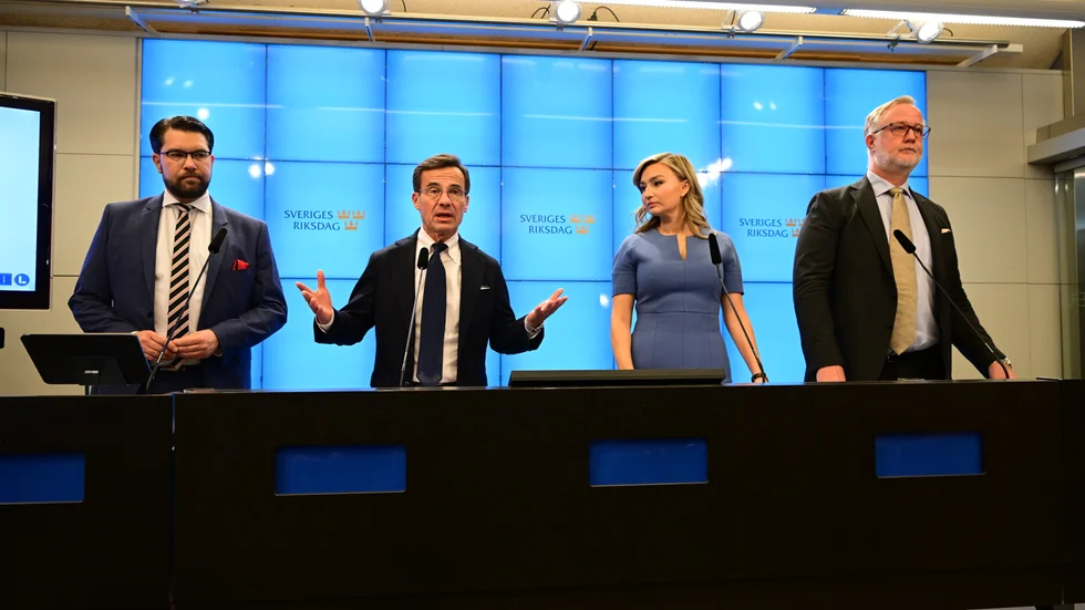 Regeringsunderlaget. Jimmie Åkesson (SD), Ulf Kristersson (M), Ebba Busch (KD), Johan Pehrson (L).


