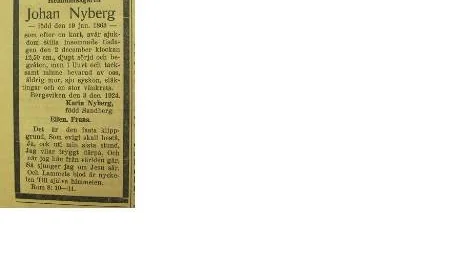 Den 2 december 1924 avled predikant Johan Nyberg efter några dagars lunginflammation.