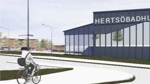 Klart för byggstart. Nya badhuset på Hertsön kommer kosta drygt 140 miljoner kronor, med en driftskostnad på minst tio miljoner kronor.