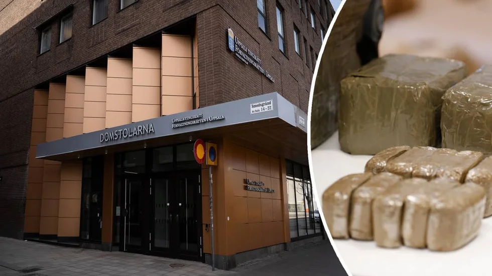 Mannen åtalas bland annat för att ha haft ett kilo hasch. Bilden till höger är från ett tillslag.