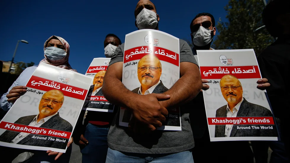 Demonstration i Istanbul i fjol till journalisten Jamal Kashoggis minne. Arkivibild.