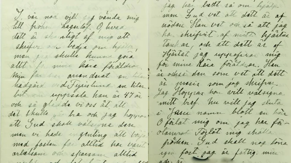 Samtliga läsarbrev är anonymiserade i det digitiala arkivet. Här är ett känslosamt tiggarbrev avsänt från Uppsala. Brevet är daterat 24 januari 1910.