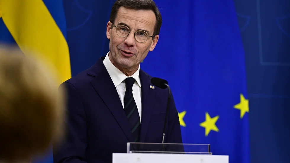 Statsminister Ulf Kristersson (M) håller pressträff i Rosenbad efter att det ungerska parlamentet röstat ja till att Sverige blir ny Natomedlem.