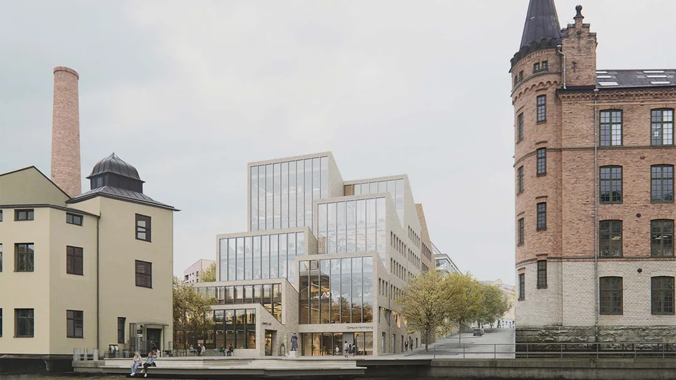 Den här första skissen av "nya" Kopparhammaren väckte många reaktioner under samrådet. Nu föreslås vissa ändringar i detaljplanen, exempelvis får inte byggnaden vara för hög och glasytan ska regleras.