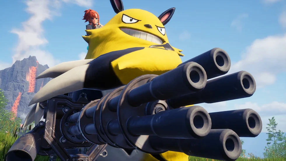 Skärmbild från "Palworld", som tagit spelvärlden med storm. Det udda titeln har beskrivits som "Pokémon med vapen".