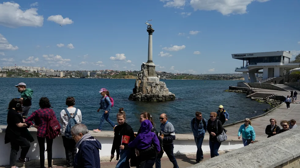 Staden Sevastopol på den av Ryssland ockuperade Krimhalvön. Arkivbild.