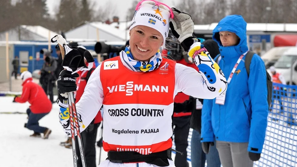 FALUN 2015-02-17 
Magdalena Pajala på väg ut för träning i skidspåren på Lugnet i Falun på tisdagen. På torsdag startar skid-VM i Falun med sprinttävlingar. 
Foto: Anders Wiklund / TT / Kod 10040