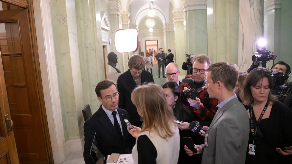 Statsminister Ulf Kristersson (M) efter mötet med EU-nämnden i riksdagen inför EU-toppmötet.