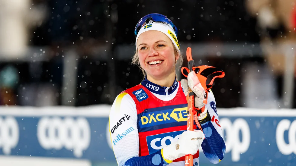 Emma Ribom efter sin andra raka sprintseger i världscupen.