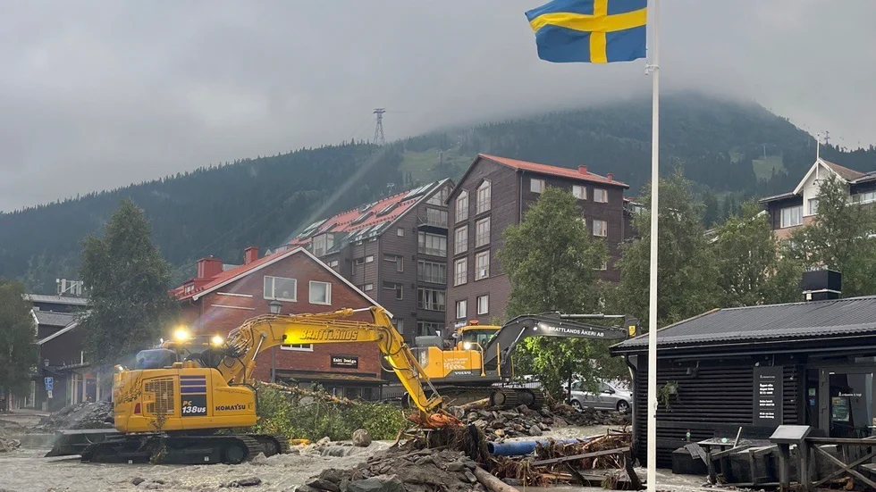 I augusti 2023 svämmade Susabäcken i Åre över i regnovädret och drog med sig lera och vägar.