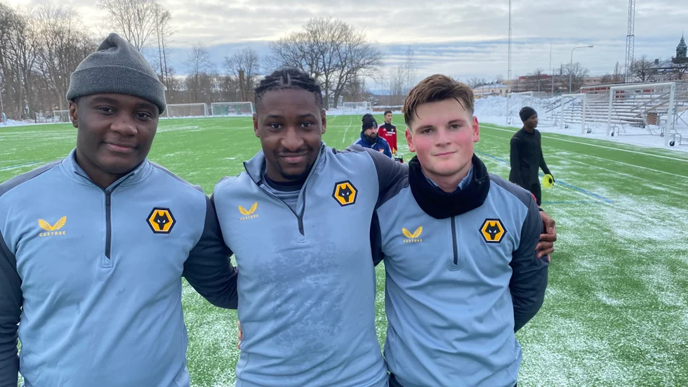 Nysa Sweden i Motala 2024. Benedikt Guimson, Ruben Kalombo och David Berg är i Motala för att utvecklas. Här i träning med Borens IK på söndagen.