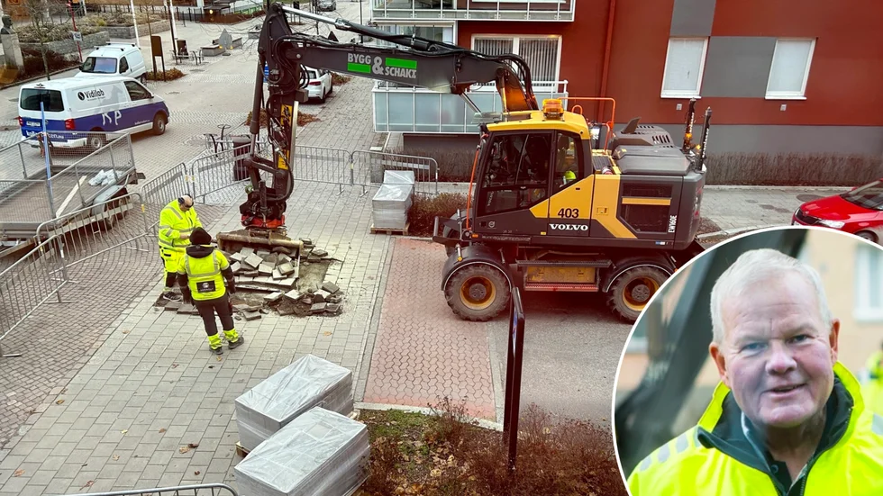 På fredagen påbörjades bytet av stenplattor utanför Kurirens redaktion.