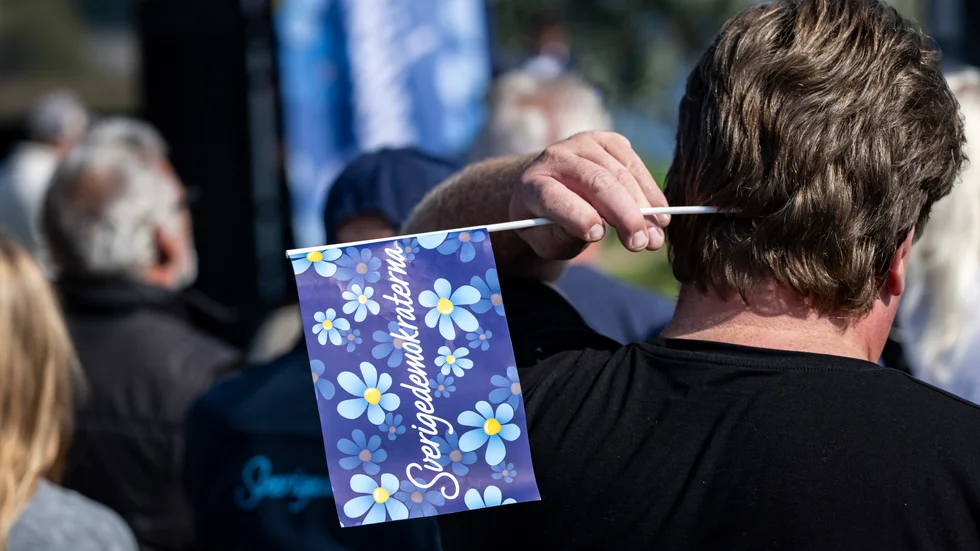 På genrefotot ser vi publik med SD-vimpel vilka inte har något med artikelns text att göra.