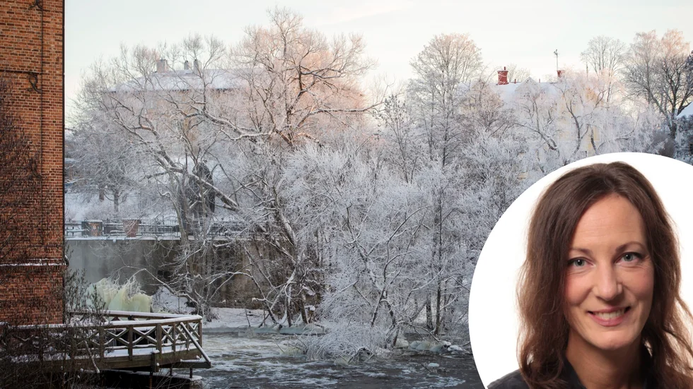Ett sådant här vinterparadis skulle nog många vilja se på julafton. Men hur blir det egentligen? På bild ses också Sofia Söderberg, meteorolog på SMHI. 