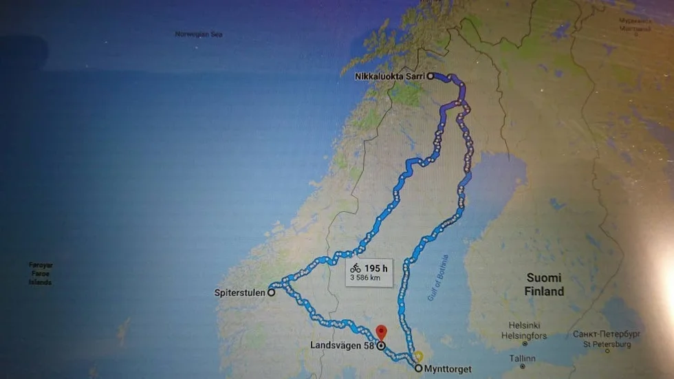 Den här rutten har Jimmy Johansson tänkt sig på cykel. "Som ett Tour de France, fast lite mera ensamt."