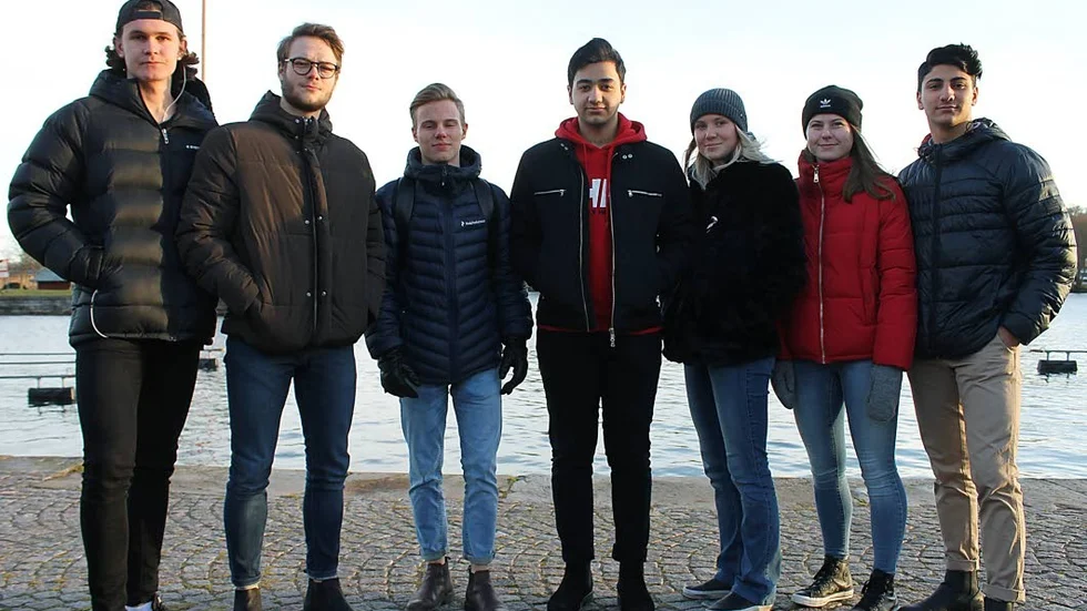 Elever. Filip Ström, Josef Tellström, Ludvig Karlsten, Leon Hussain, Frida Stormats, Sofia Axman och Yousef Toumeh studerar på Platengymnasiets teknikprogram.