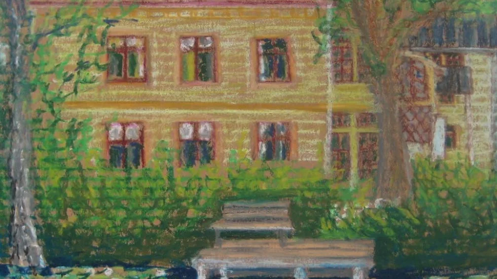 Huset vid ån - pastell av Lars Pettersson Udd.